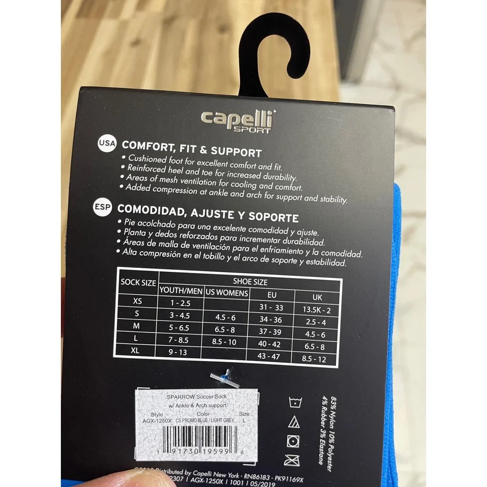 Capelli Sport Sparrow Soccer Socks Blue Grey Mens Size L AGX-1250X New
